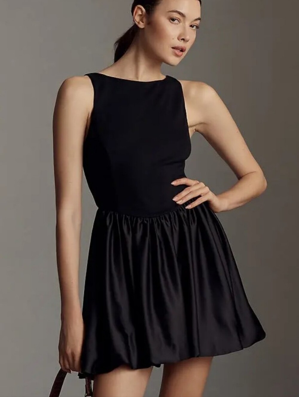 Anthropologie Black Boat Neck Bubble Sleeveless Mini Dress
